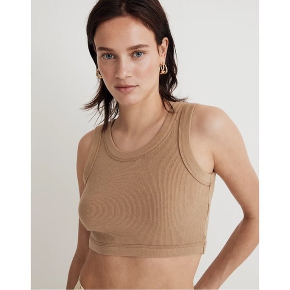 New Madewell Waffle Thermal Crewneck Crop Tank Size XS Tan